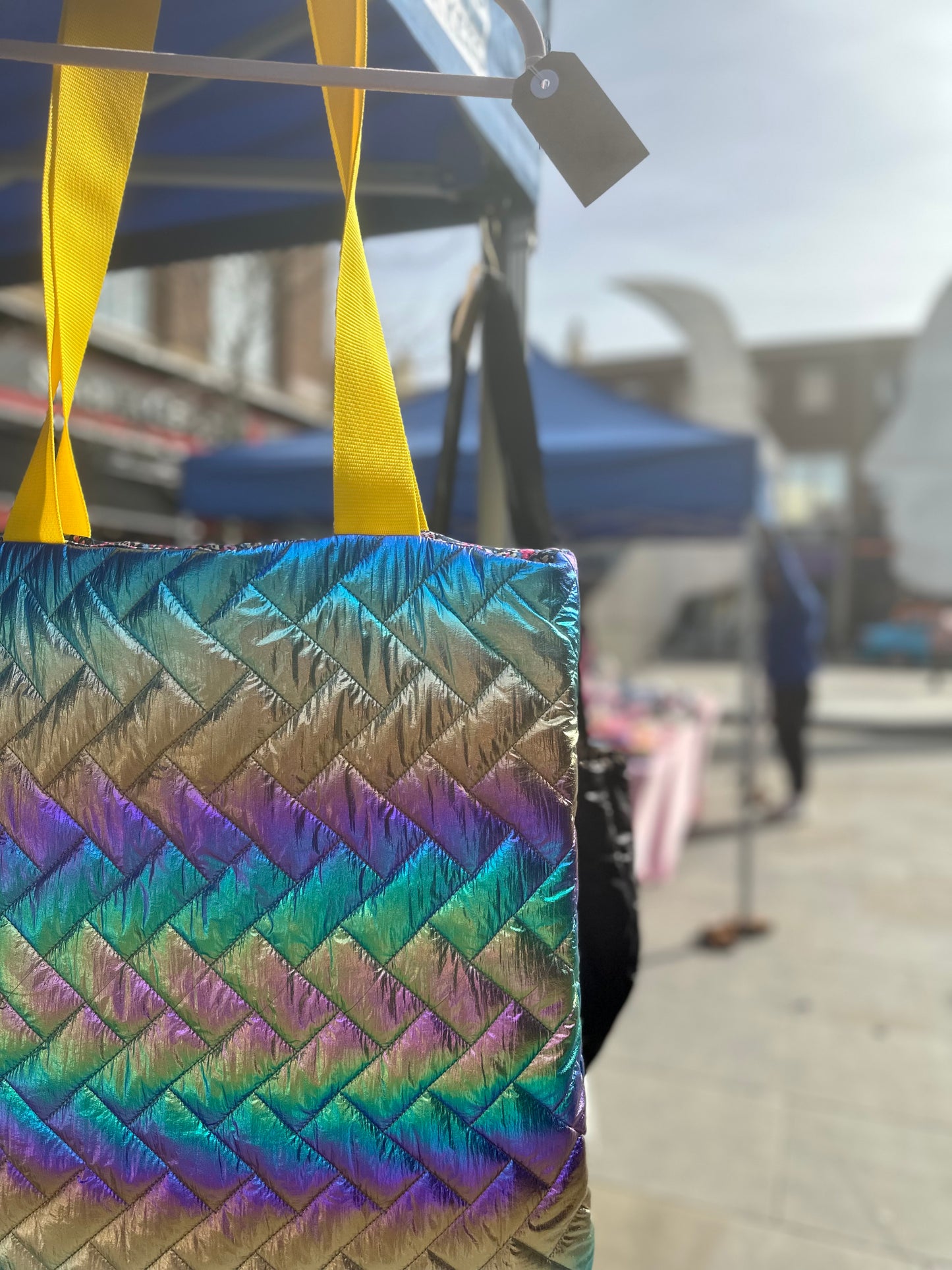 Rainbow iridescent quilt tote bag