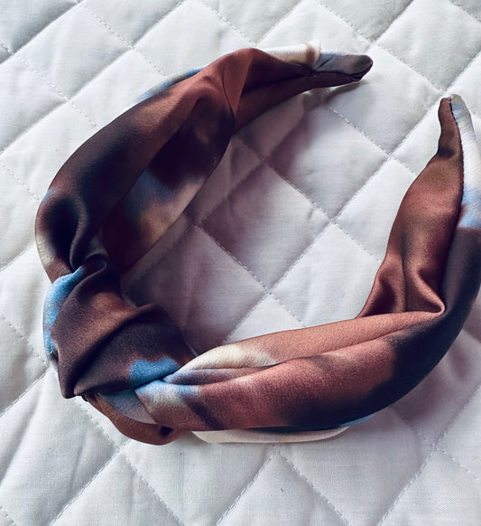 Tie dye cream brown and soft blue knotted band