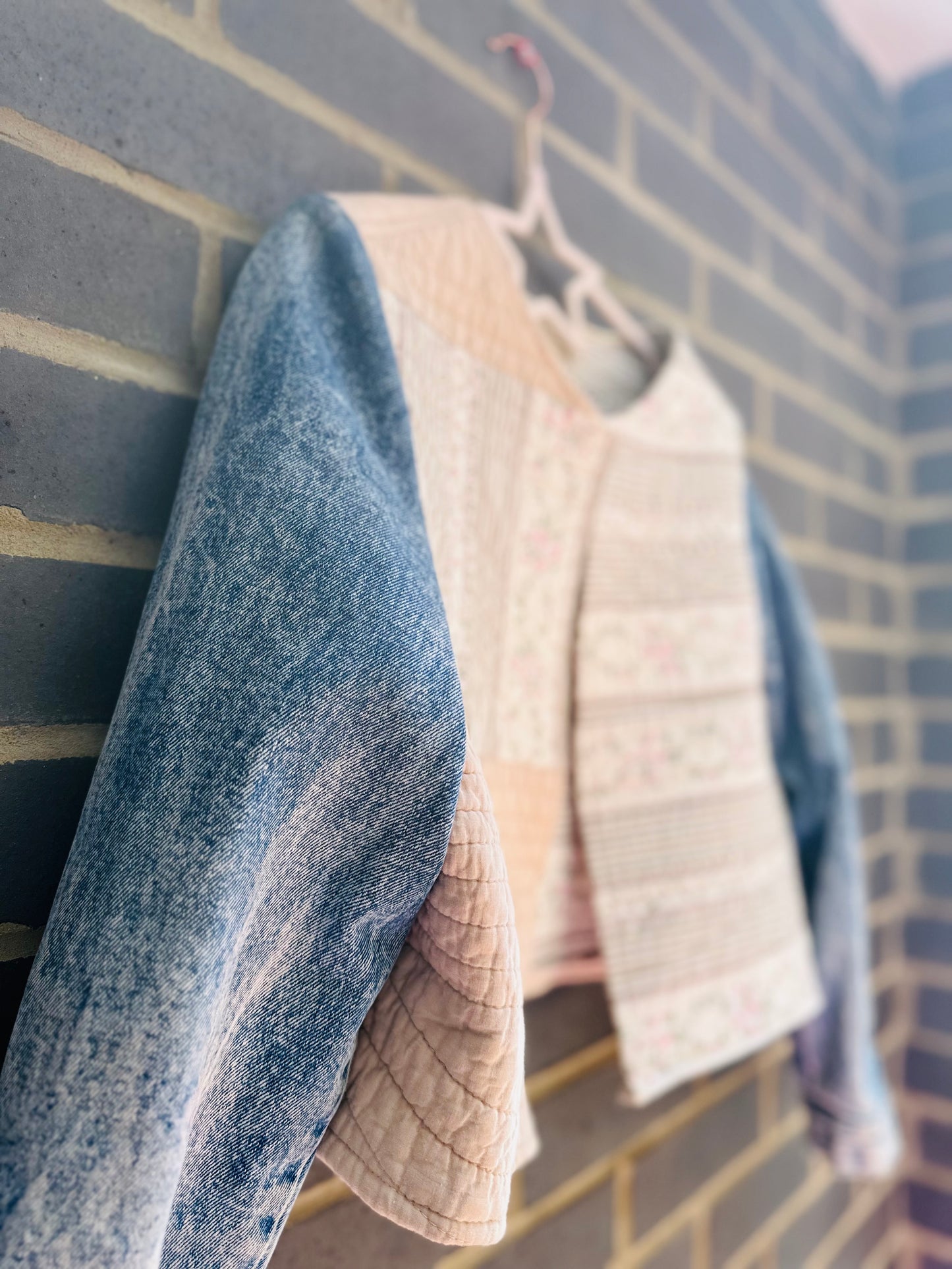 MY collection: Quilted jacket with denim repurposed sleeves