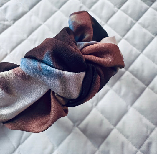 Tie dye cream brown and soft blue knotted band