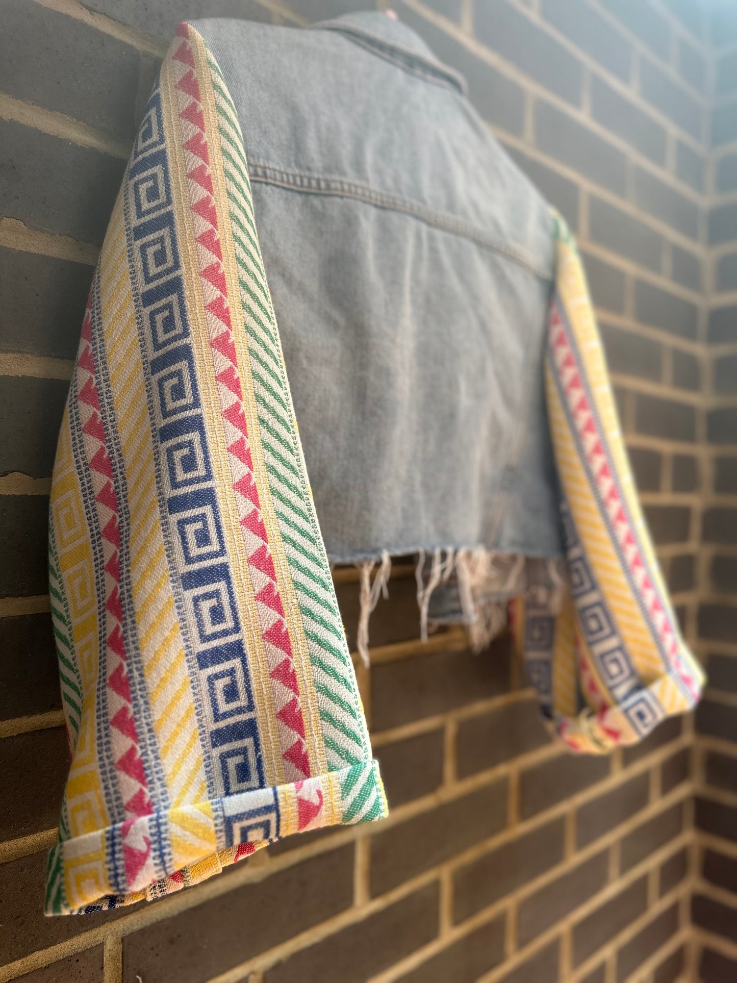 MY collection: Denim repurposed jacket with statement Aztec sleeves