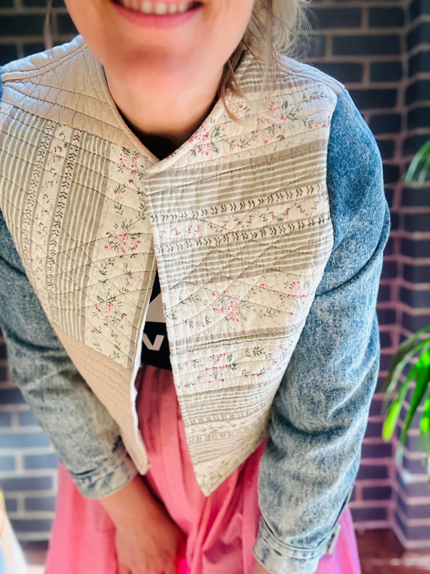MY collection: Quilted jacket with denim repurposed sleeves