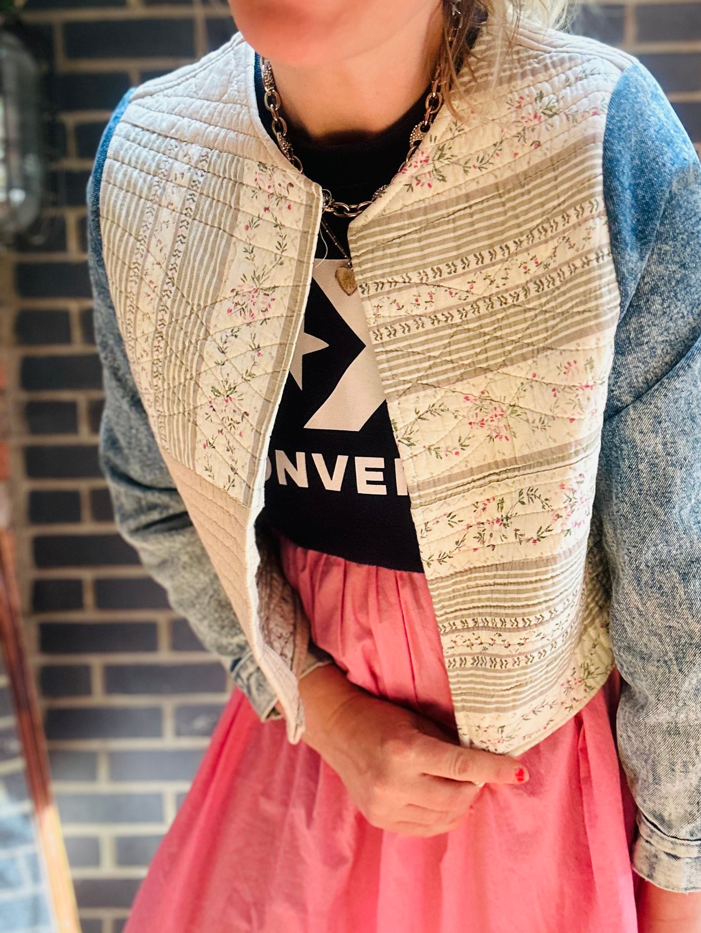 MY collection: Quilted jacket with denim repurposed sleeves