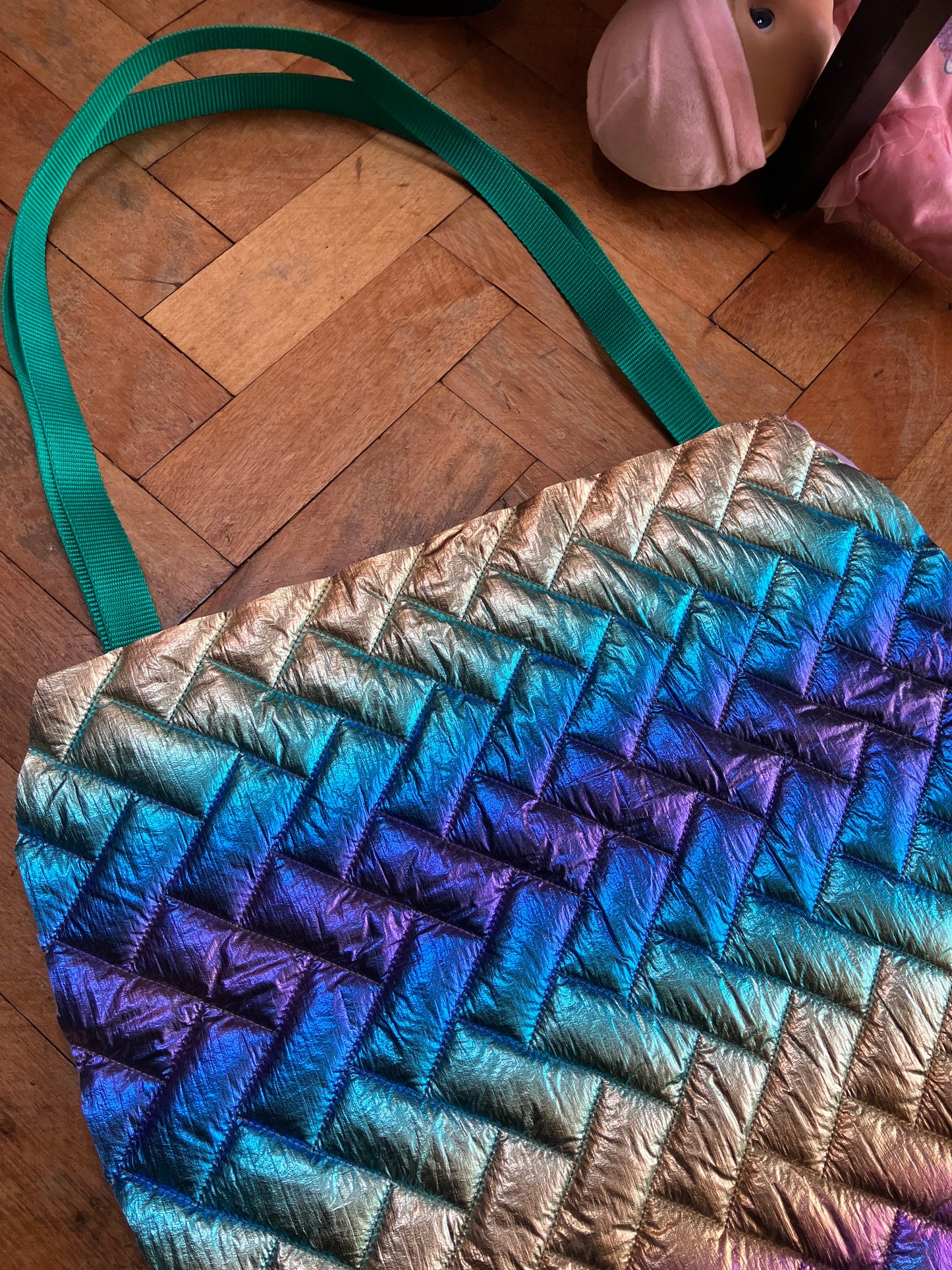 Rainbow iridescent quilt tote bag