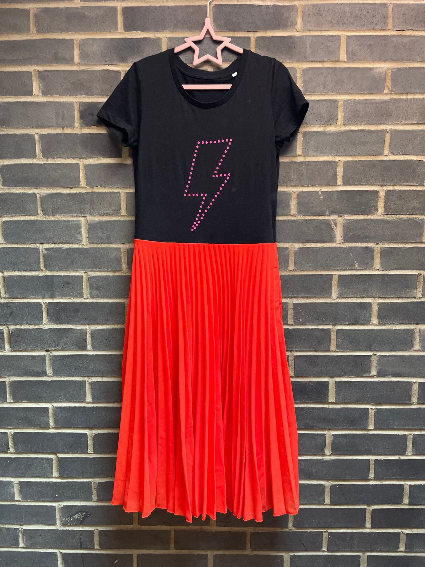 Red and black polka dot lightning Neon Marl X CLJ repurposed dress