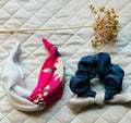 Gift sets: pink floral with denim scrunchie