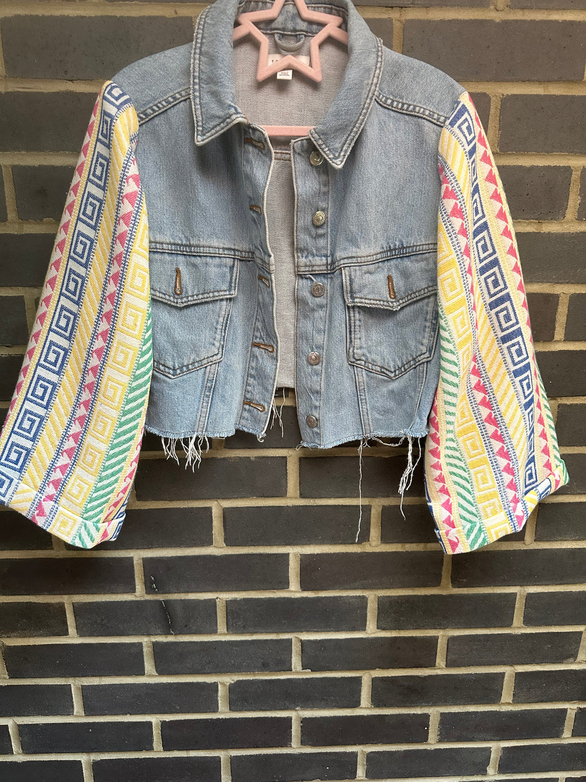 MY collection: Denim repurposed jacket with statement Aztec sleeves