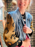 MY collection: Denim repurposed jacket with gold and black jaquard sleeves