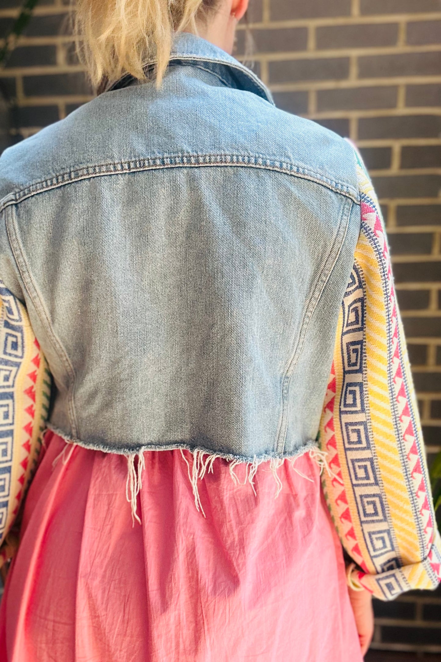 MY collection: Denim repurposed jacket with statement Aztec sleeves