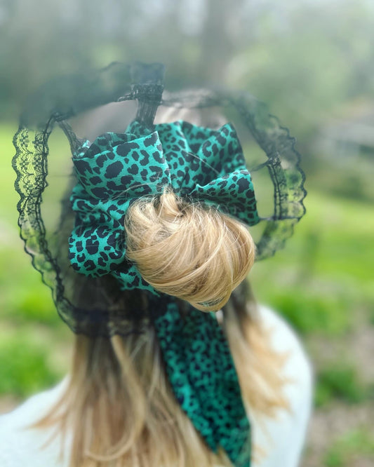 Oversized repurposed bow lace scrunchie