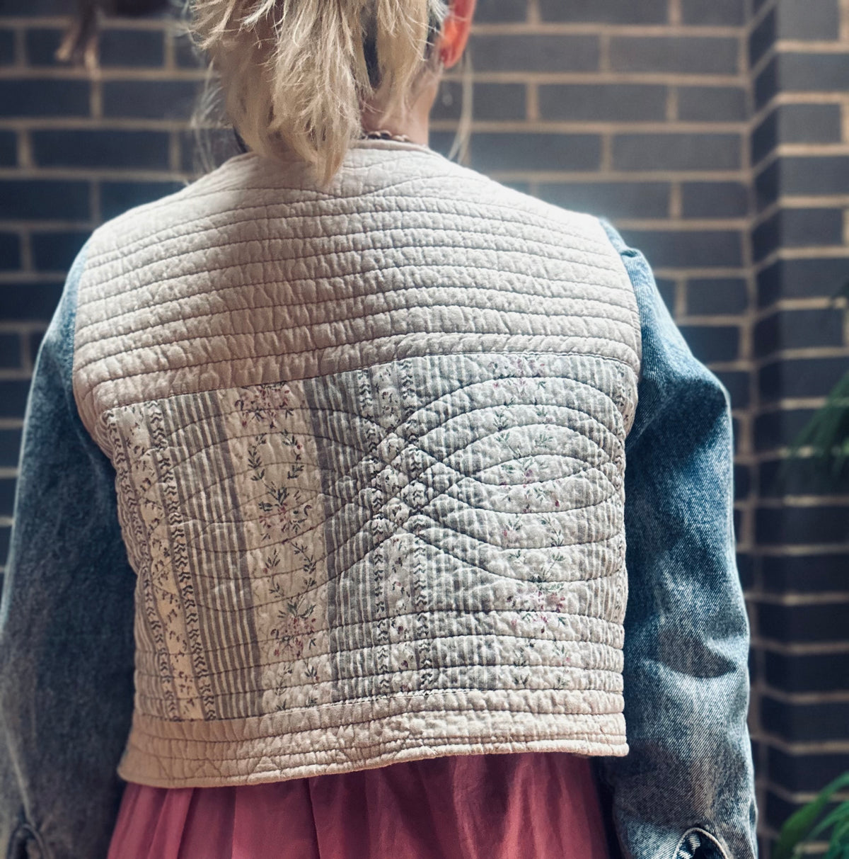MY collection: Quilted jacket with denim repurposed sleeves