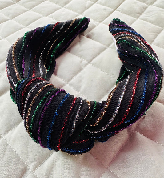 Glittery rainbow striped knotted band