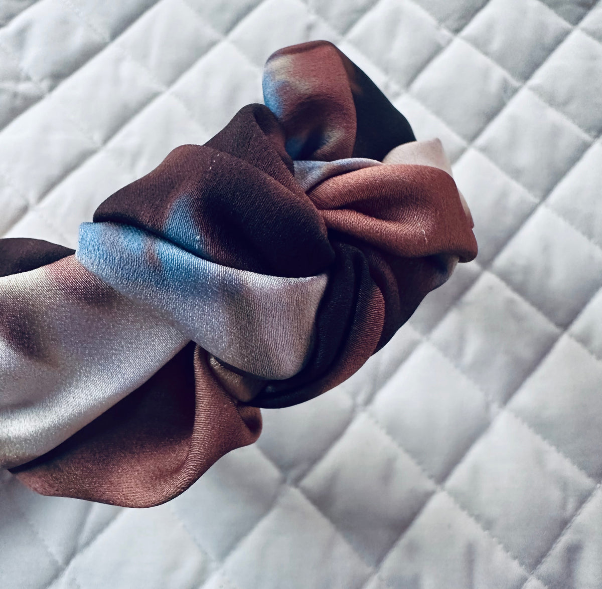 Tie dye cream brown and soft blue knotted band