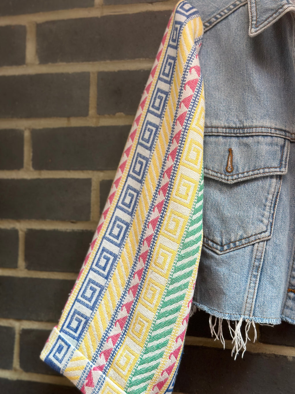 MY collection: Denim repurposed jacket with statement Aztec sleeves