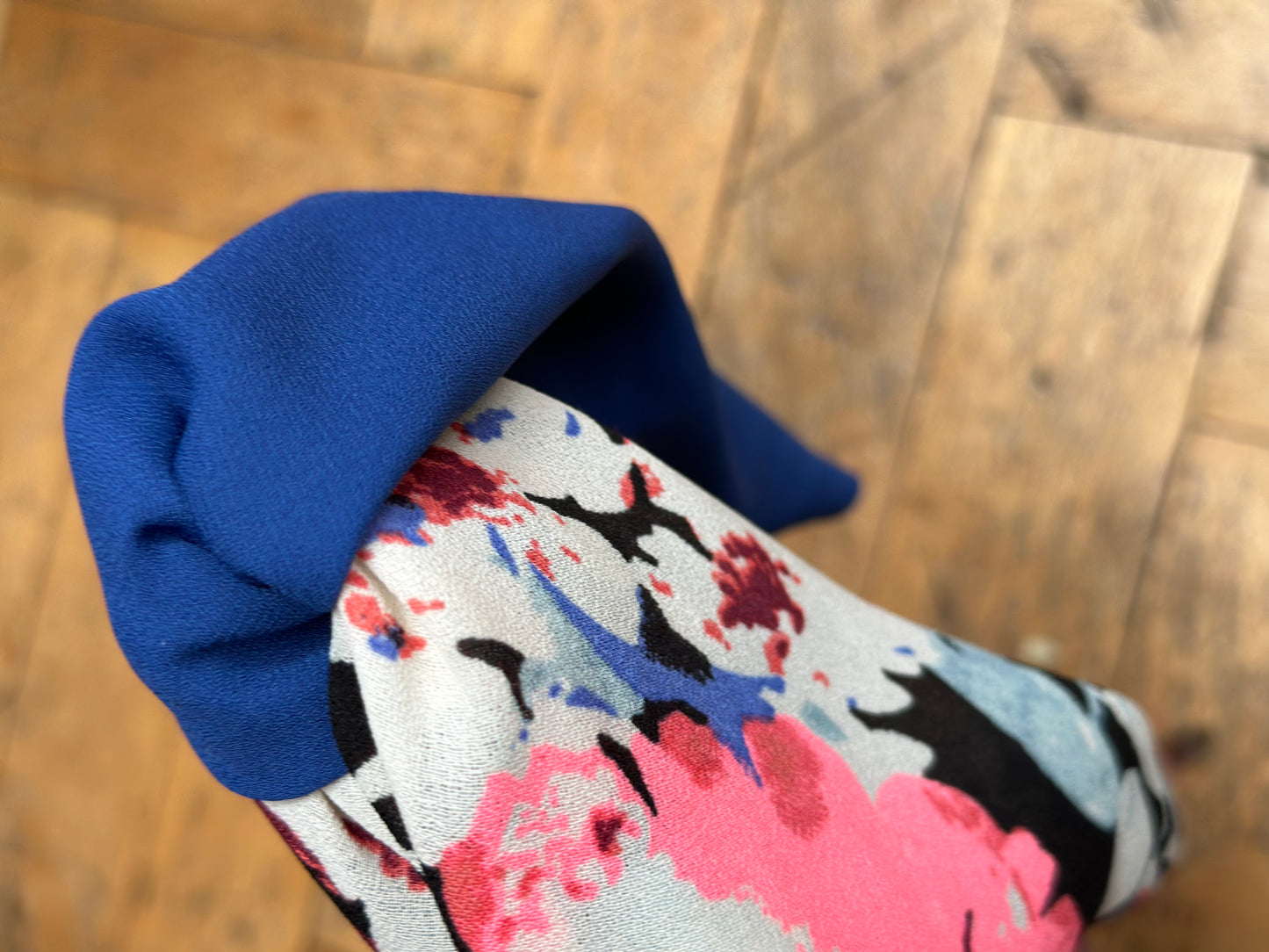 Neon pink and blue floral turban-twist with blue mix