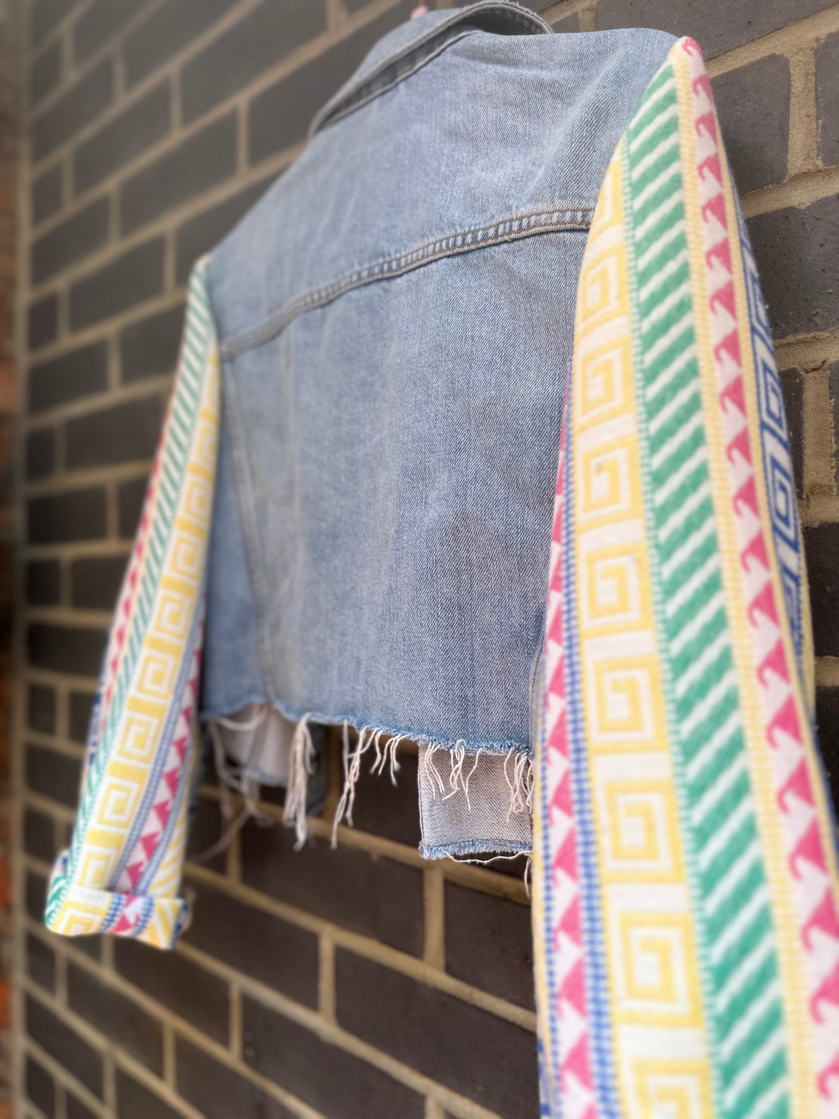 MY collection: Denim repurposed jacket with statement Aztec sleeves
