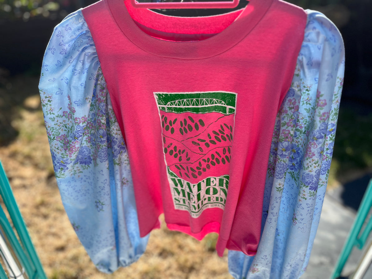 Watermelon pink and blue mega sleeved tee