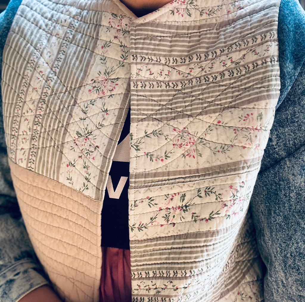 MY collection: Quilted jacket with denim repurposed sleeves