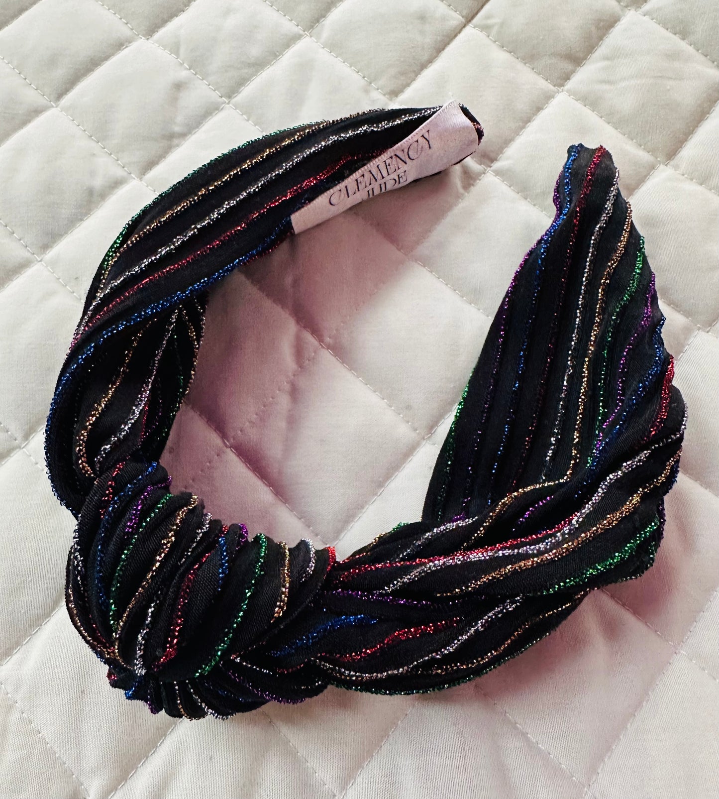 Glittery rainbow striped knotted band