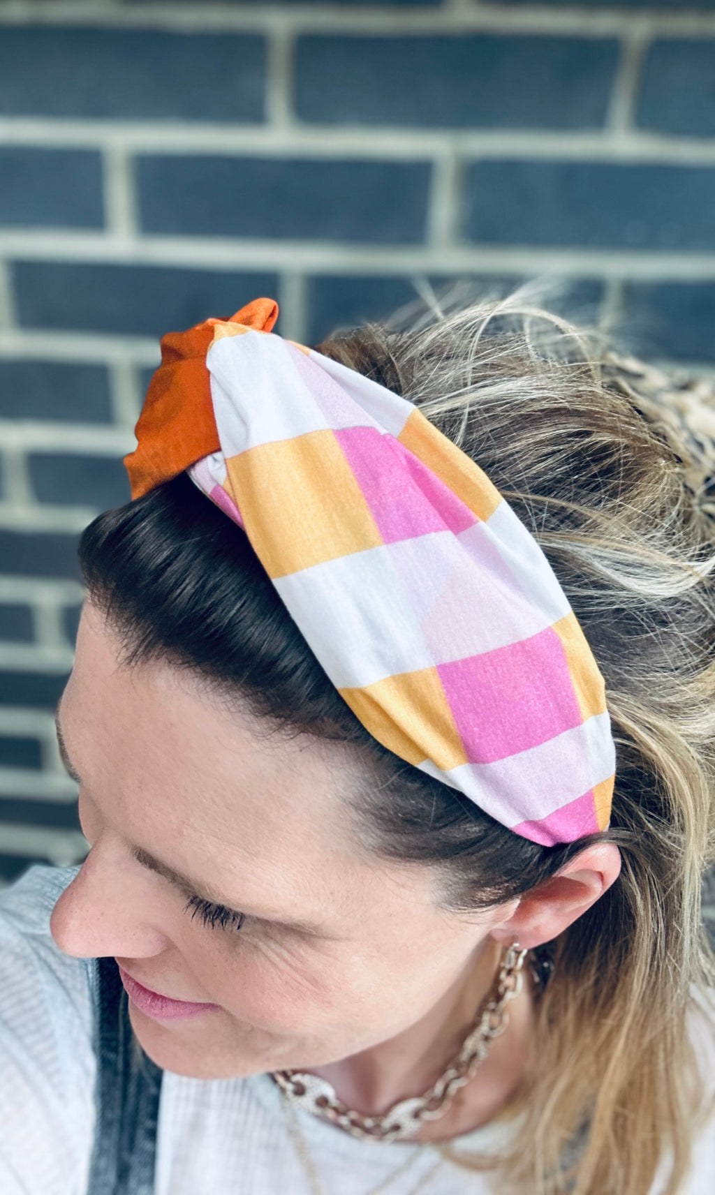 Gingham turban style twist
