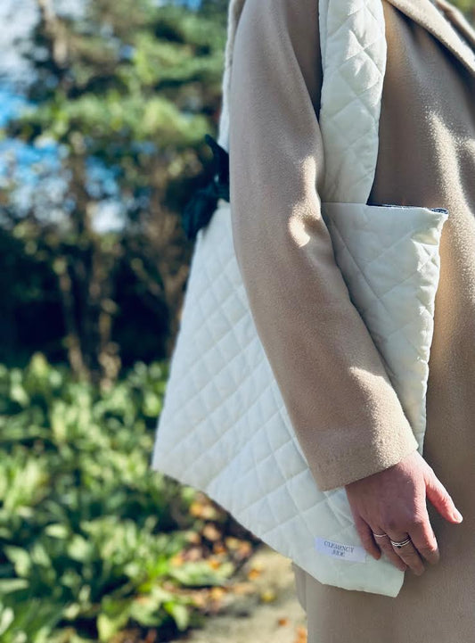 Cream quilt tote bag