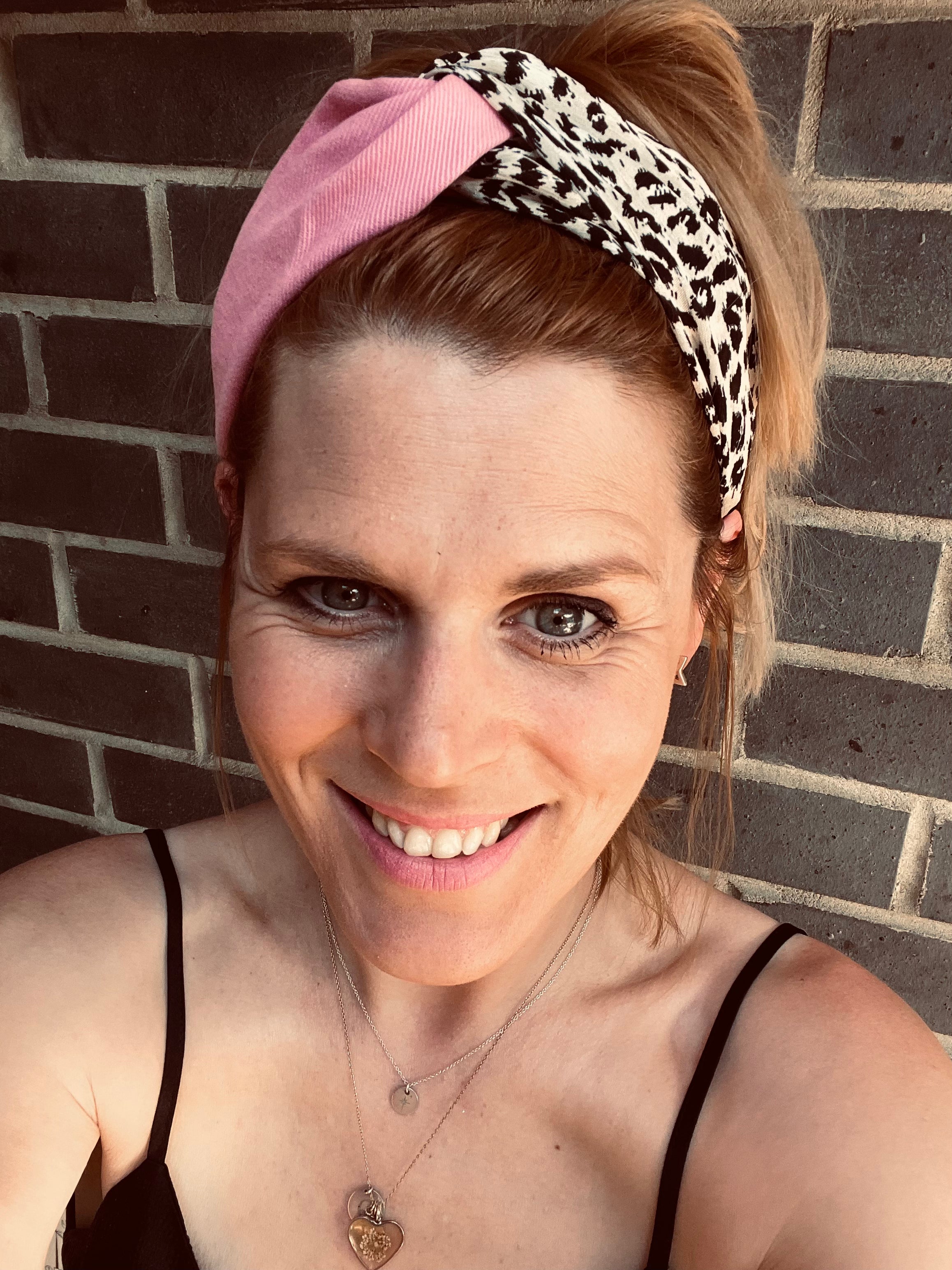 Turban twist in black denim and leopard print