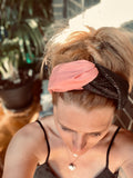 Turban twist in pink chino fabric mixed with black and glitter