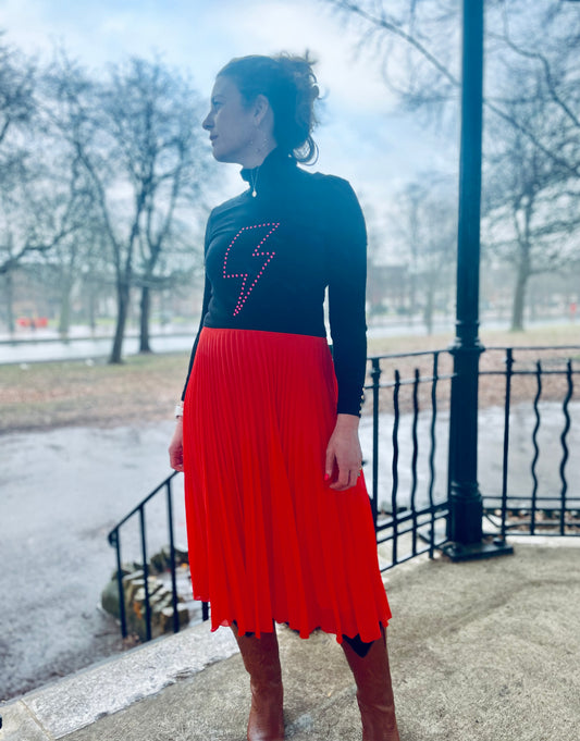 Red and black polka dot lightning Neon Marl X CLJ repurposed dress