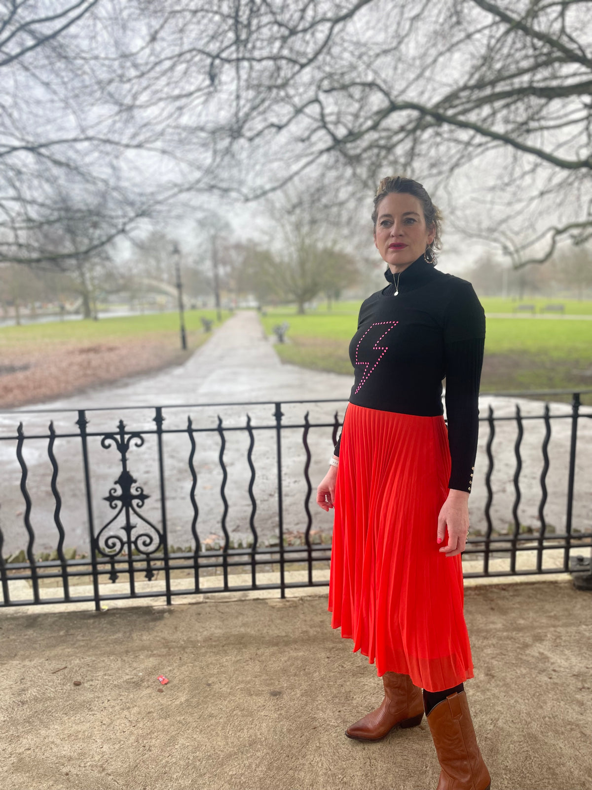 Red and black polka dot lightning Neon Marl X CLJ repurposed dress