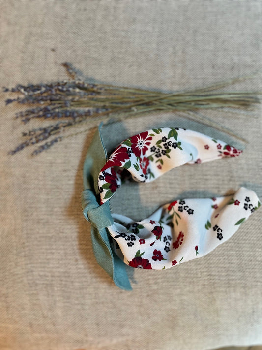 Mix and match suede bow style - sage green, red and white print
