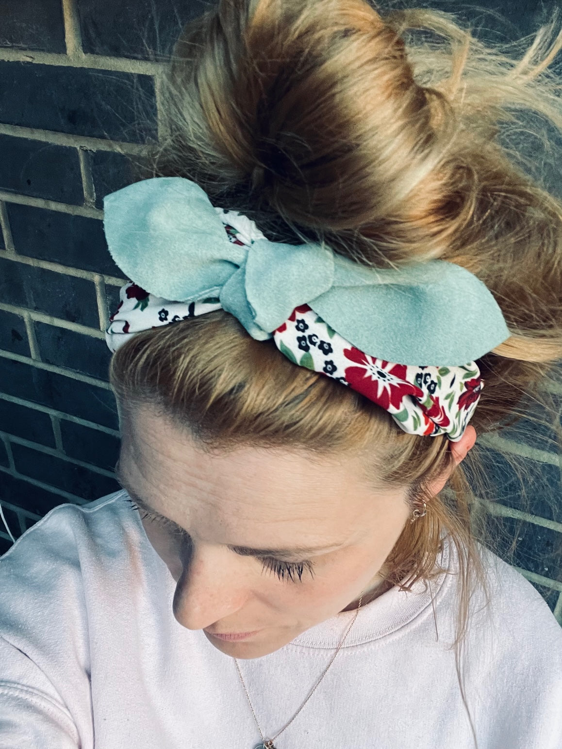 Mix and match suede bow style - sage green, red and white print