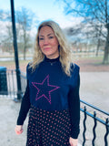 Navy polka dot star with pleated heart base Neon Marl X CLJ repurposed dress