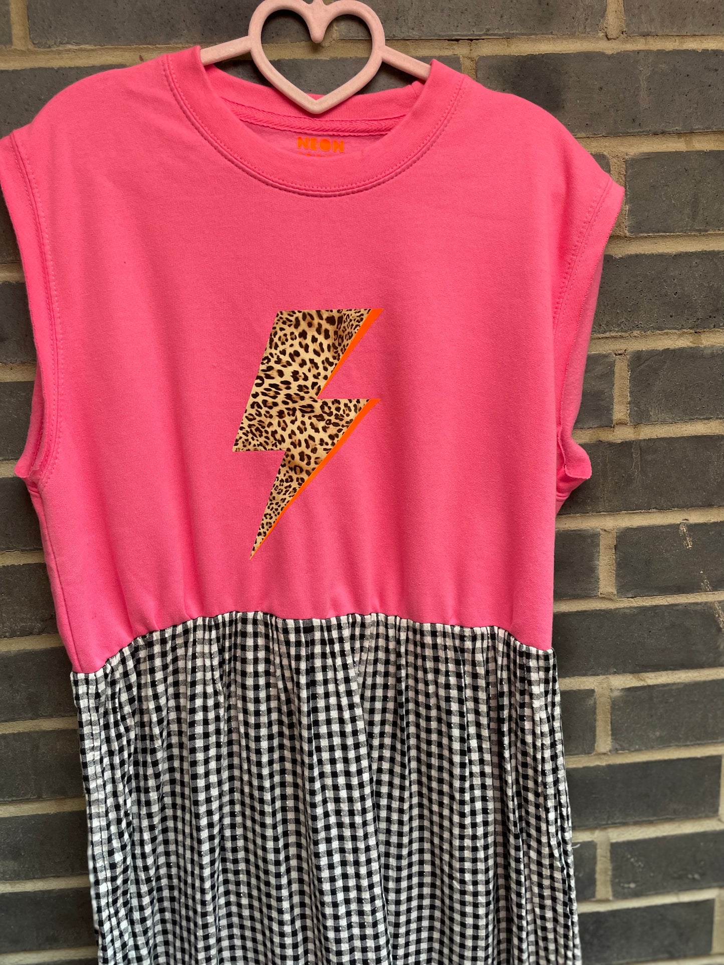 Pink lightning bolt gingham Neon Marl X CLJ repurposed dress