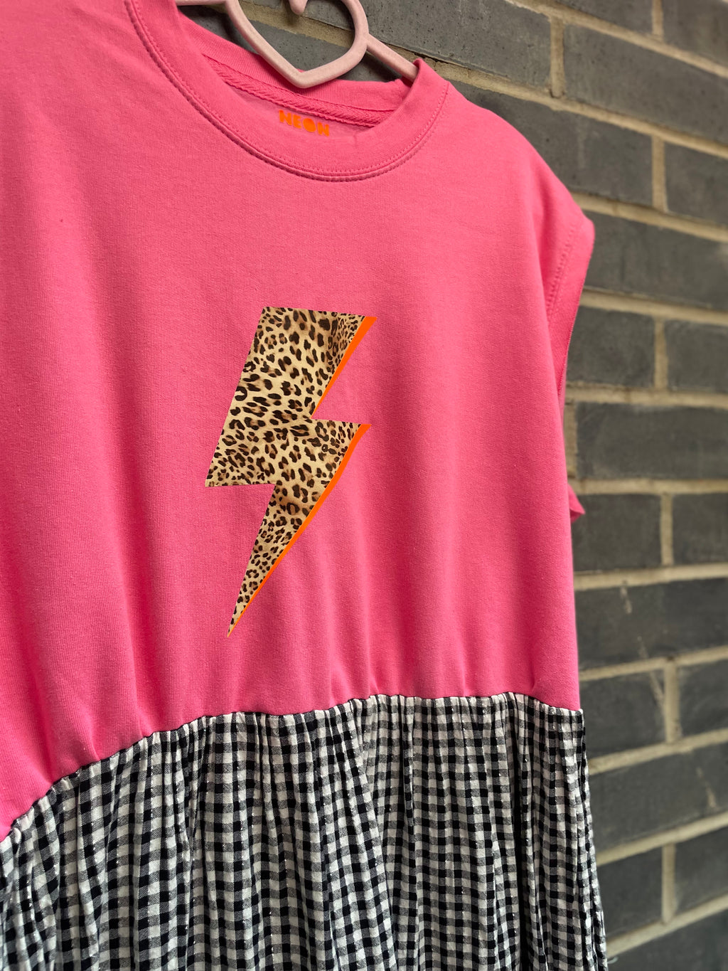Pink lightning bolt gingham Neon Marl X CLJ repurposed dress