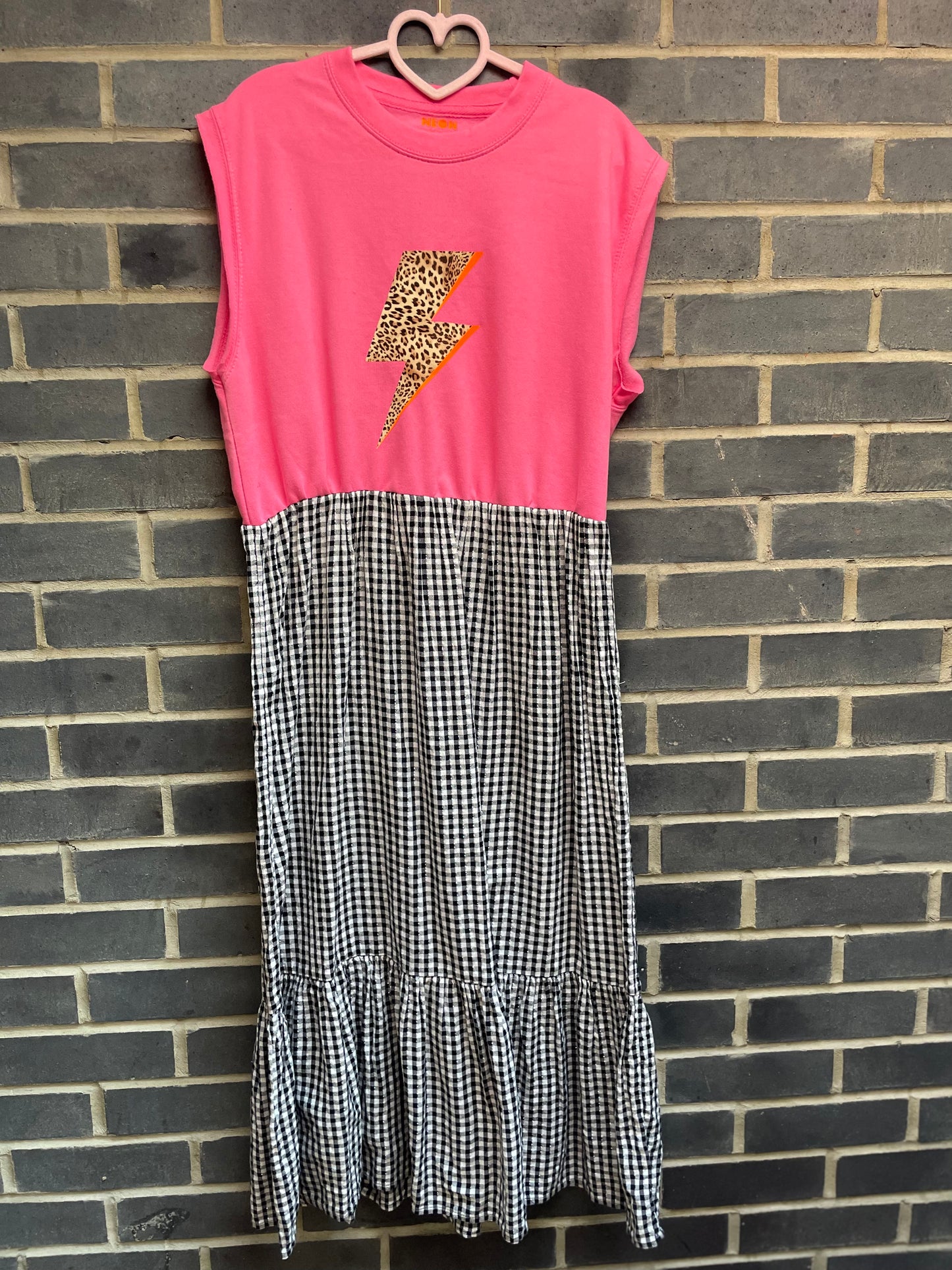 Pink lightning bolt gingham Neon Marl X CLJ repurposed dress