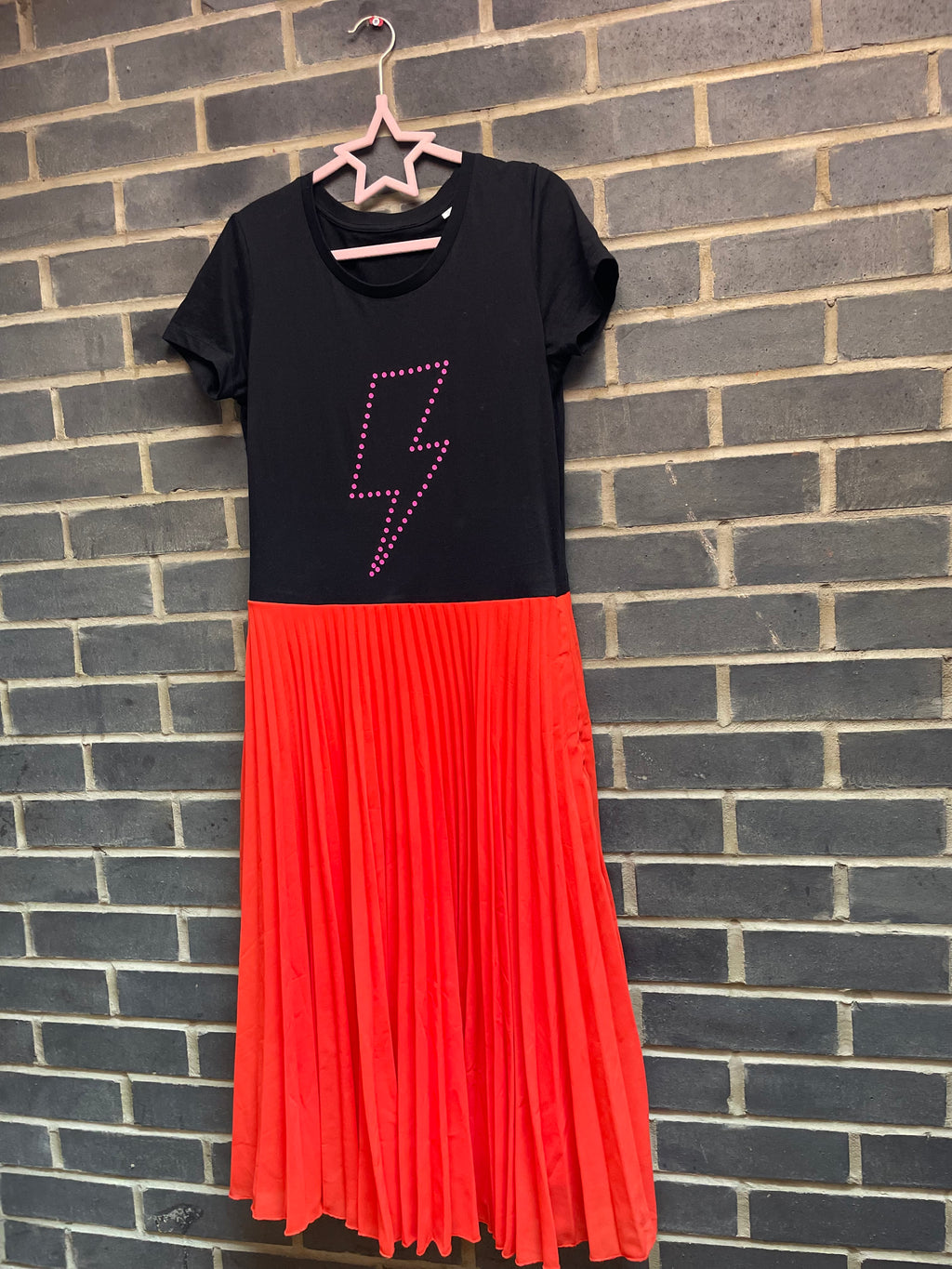 Red and black polka dot lightning Neon Marl X CLJ repurposed dress